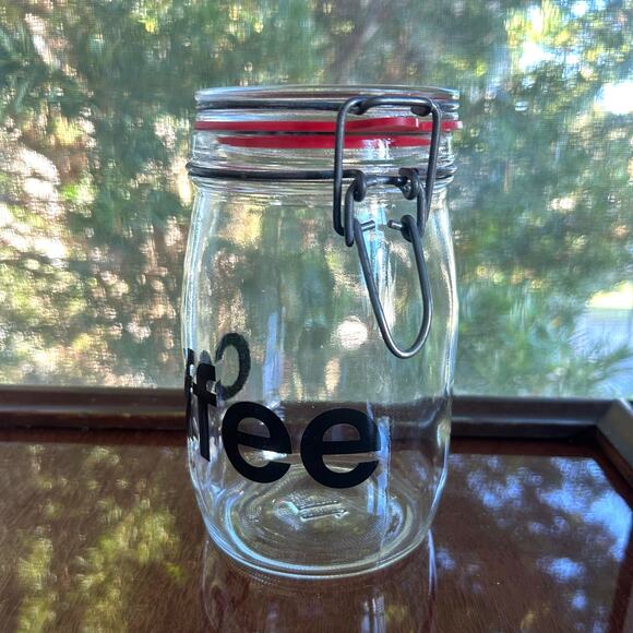 Vintage Glass Coffee Canister – Clamp Lid Jar with Red Seal – 7” Tall - Picture 6 of 10